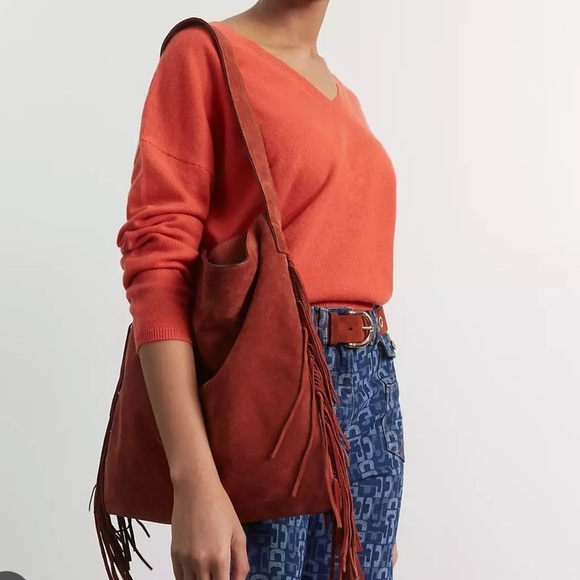 John Lewis Women’s Orange V-neck 100% Cashmere Cozy Sweater Size M Soft - Picture 2 of 8